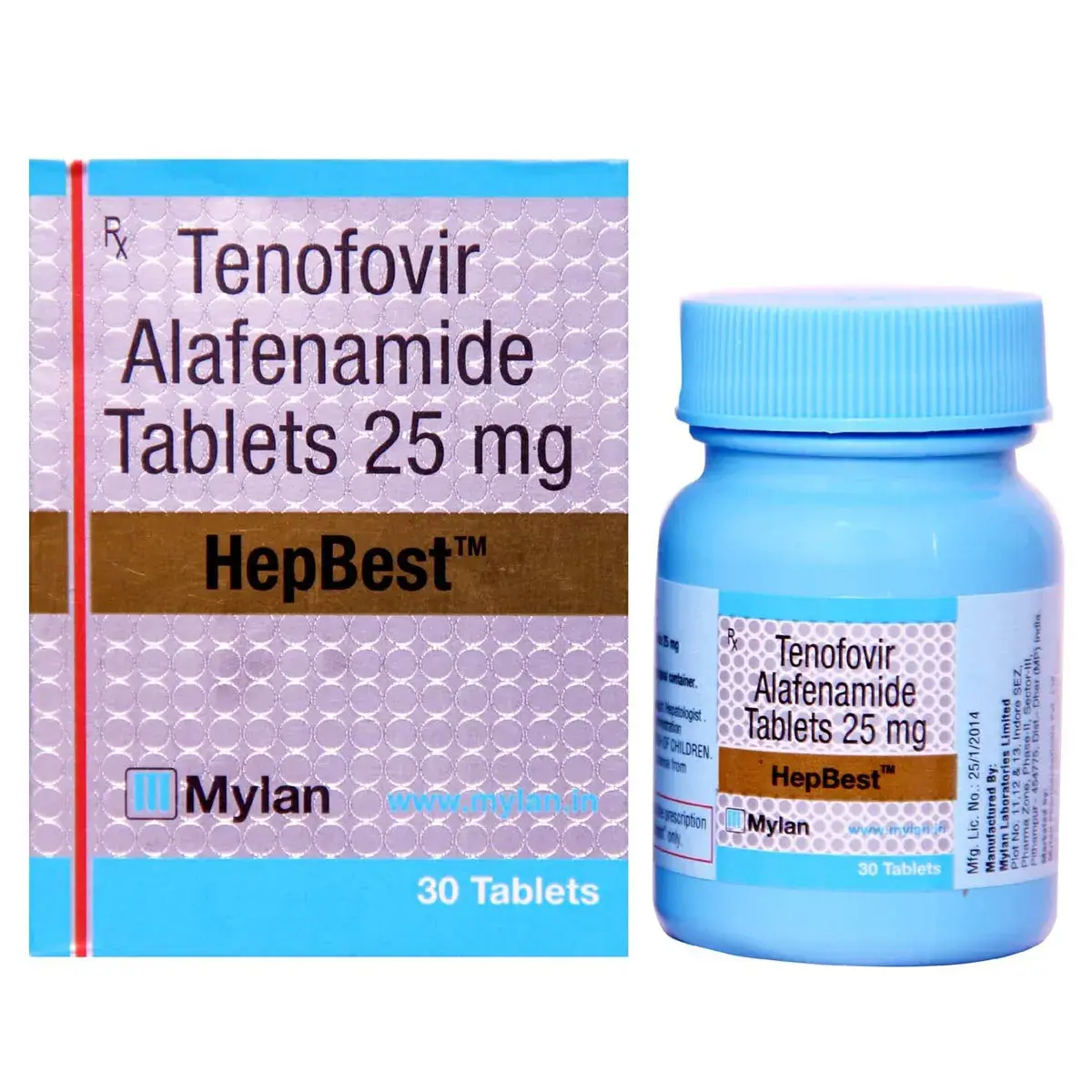 HepBest 25mg Tenofovir Alafenamide tablet bottle for Hepatitis B treatment