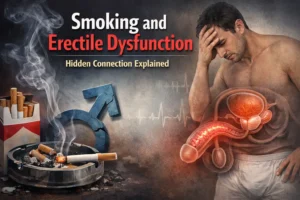 Man crushing a cigarette representing the link between smoking and erectile dysfunction